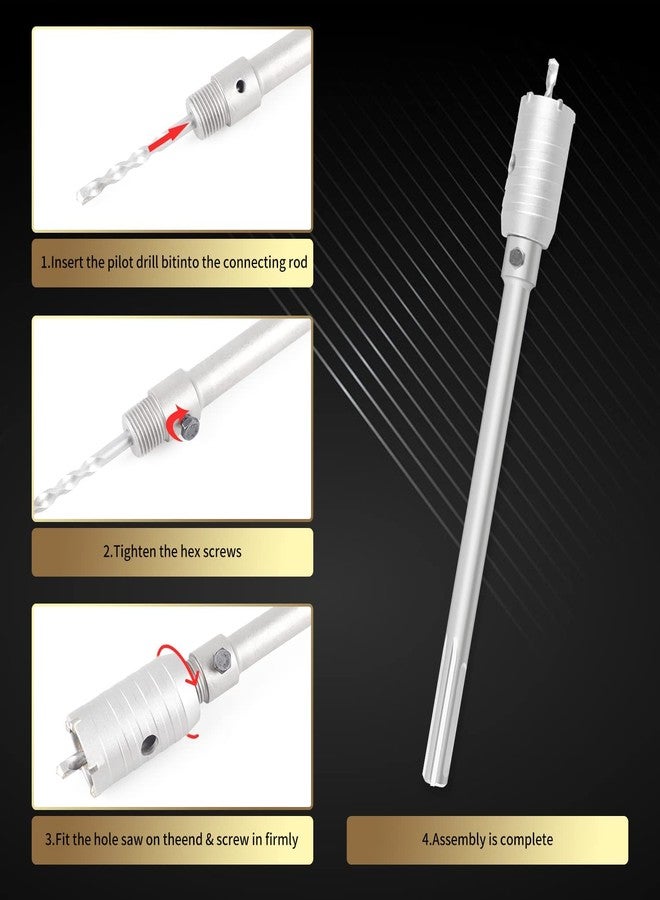 UPTODATETOOLS طقم منشار ثقب الخرسانة من UPTODATETOOLS، مثقاب جداري، منشار ثقب بساق SDS Plus، لجدران الطوب الإسمنتي، طقم 30 50 65 مم (قضيب توصيل 300 مم) - Image 5